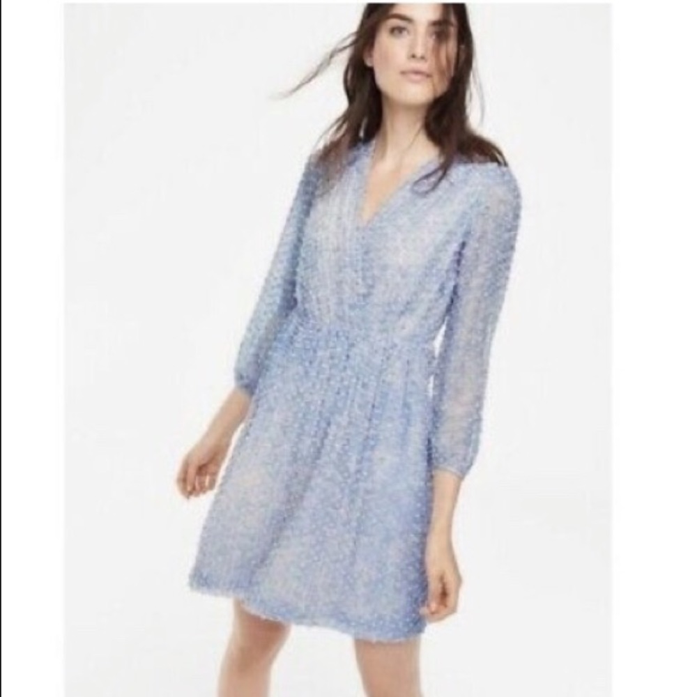 Boden Blue Silk Textured Silk Surplice Dress